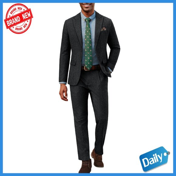 Herringbone Tweed Suit Set with Peak Lapel Blazer & Pants